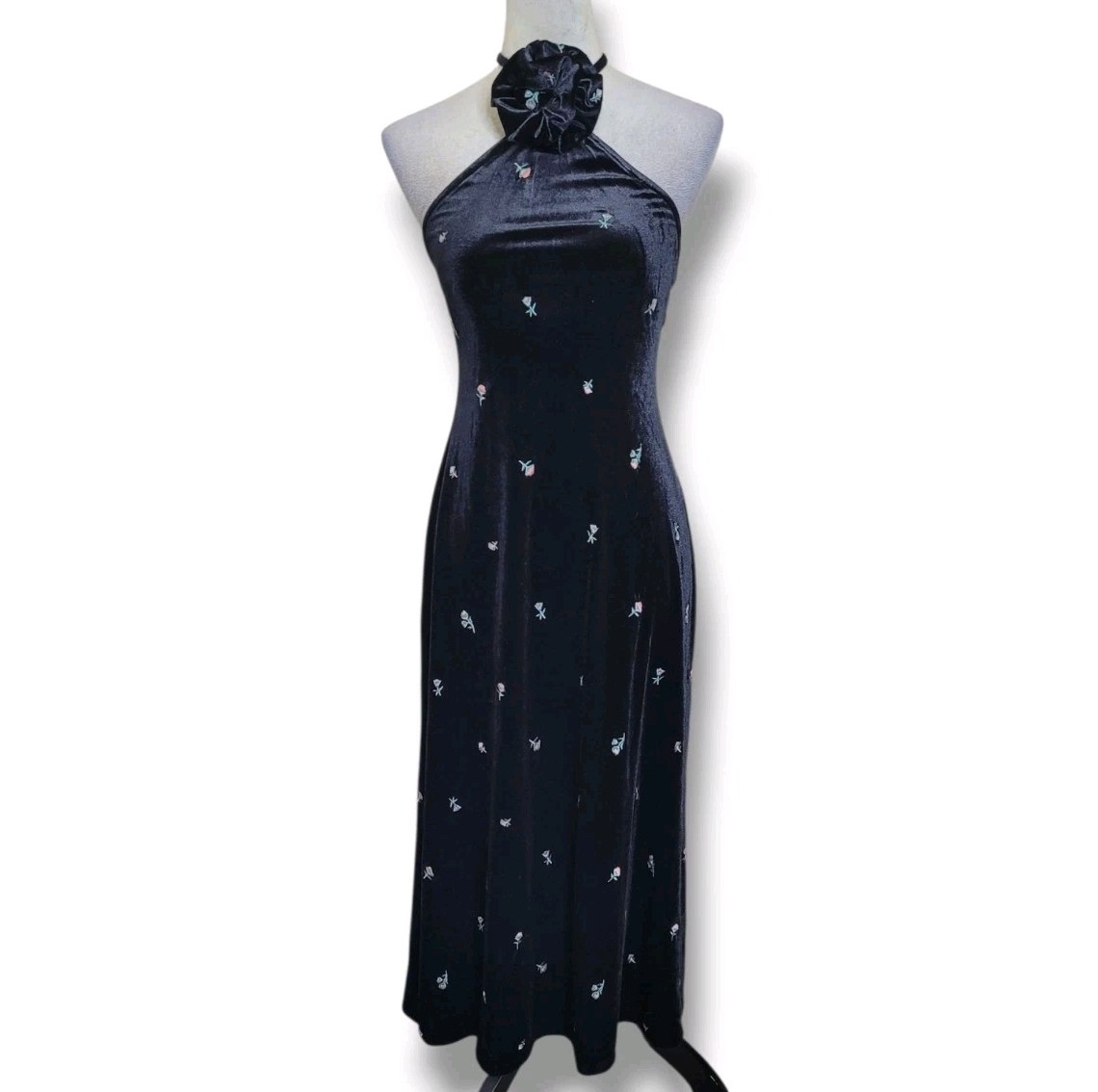 NWT WeWoreWhat Black High Neck Velvet Flower Dress Size Small