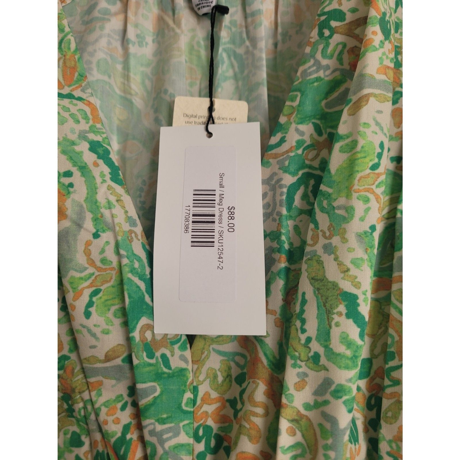 Current Air Meg Dress Small NWT $88 Green Abstract Print V-Neck Sleeveless