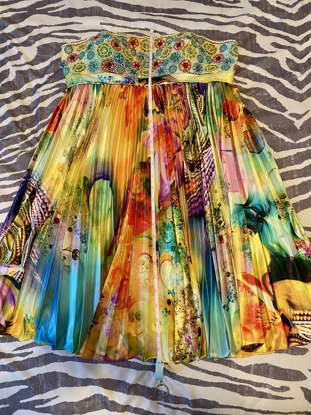 Sherri Hill (9230) Beaded Digital Print Pleated Party Mini Dress – Prom/Cocktail