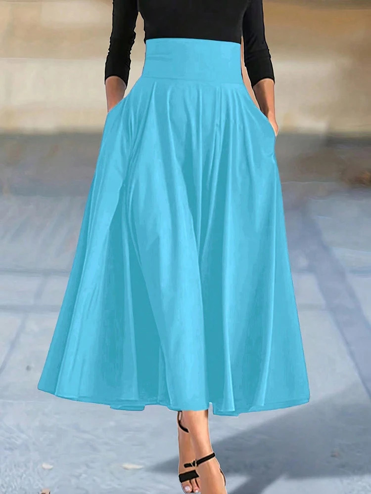 New In Dresses Solid Color A-line Skirts for Woman Clothing High Elastic Waist L