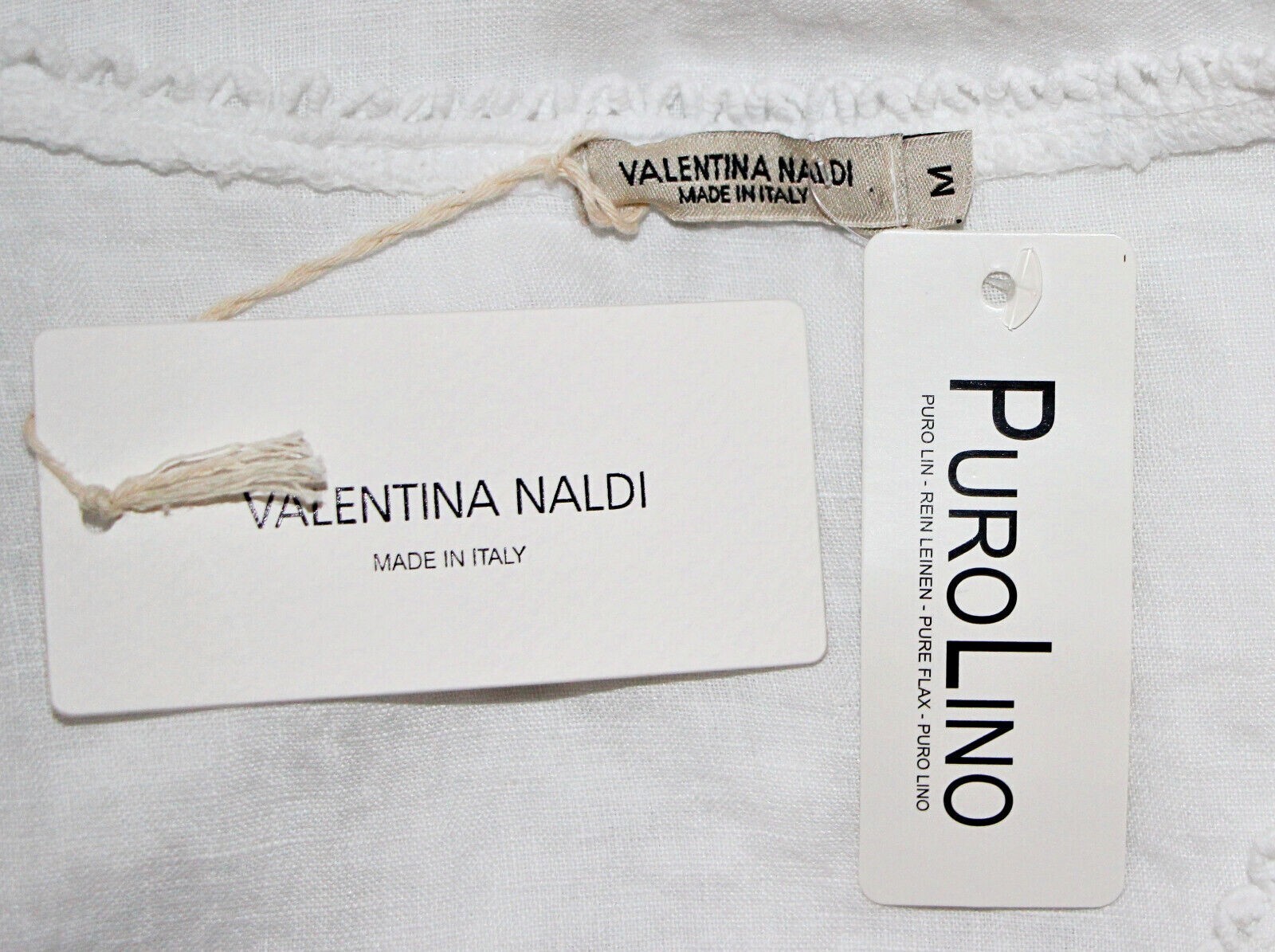 Valentina Naldi 100% Linen Crochet Trim Tiered Summer Dress sz M Made in Italy
