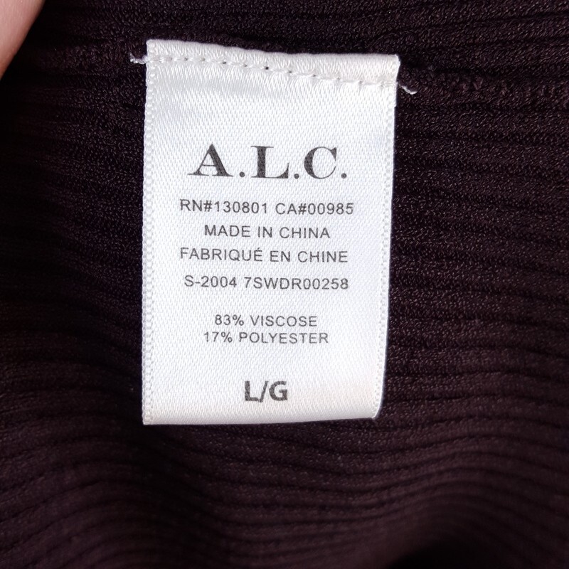 A.L.C Dress Womens Large Burgundy Pullover Midi Ribbed Asymmetric Ruffle RAVENEL