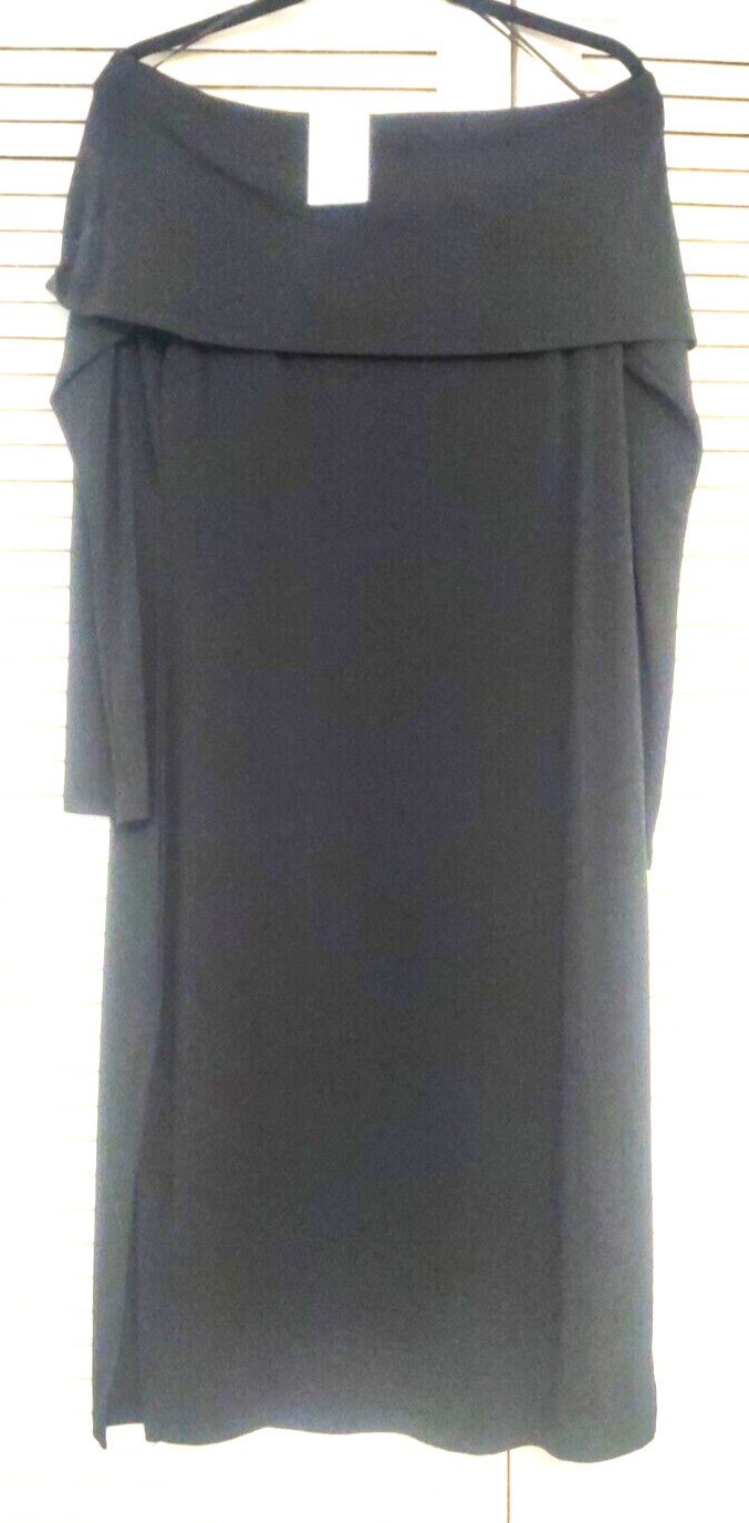 New H&M Long Sleeve Off Shoulder Fold over Midi Knit DRESS sz.L Side slits