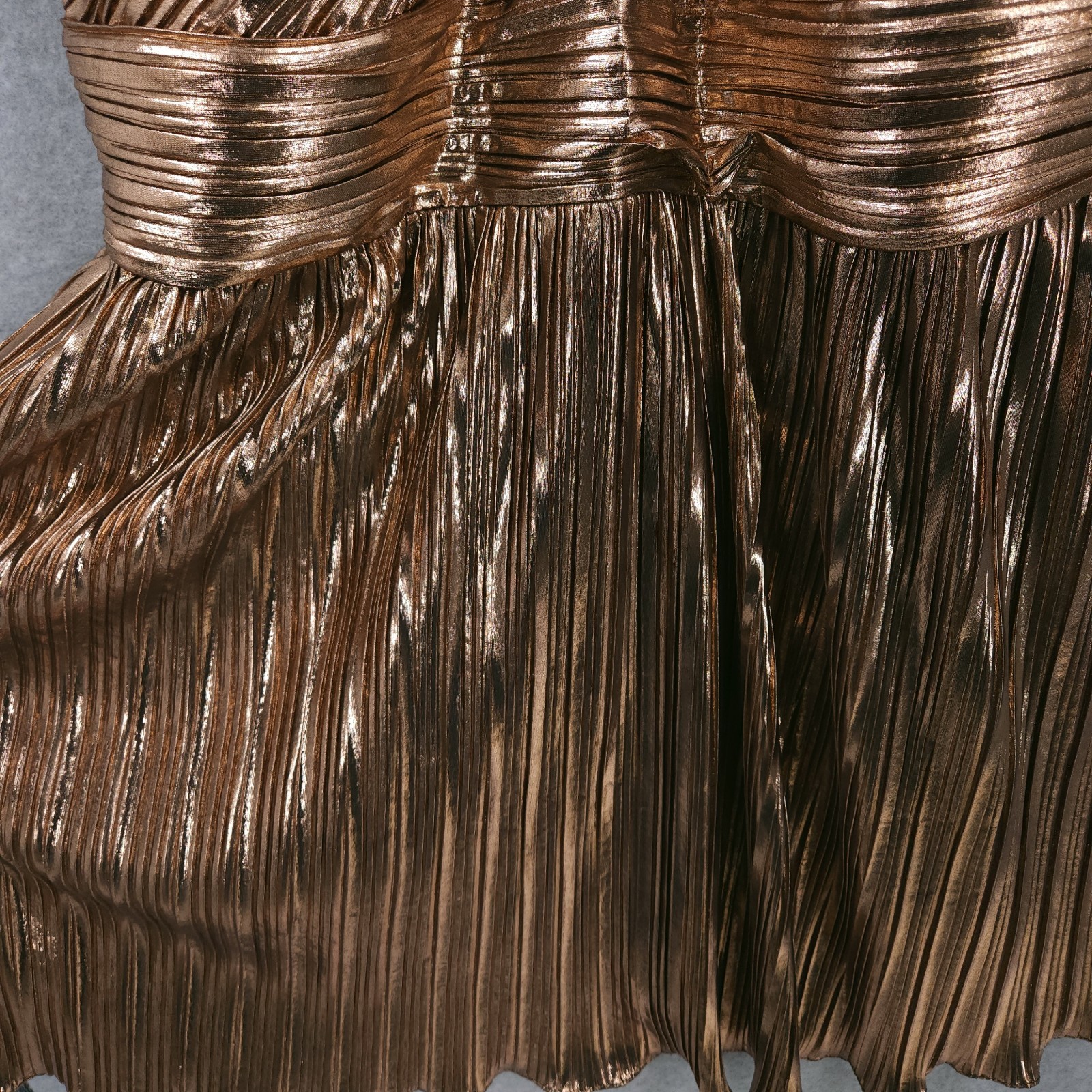 City Studios Pleated Metallic Gold Lame Babydoll Mini Dress Juniors Plus NWT