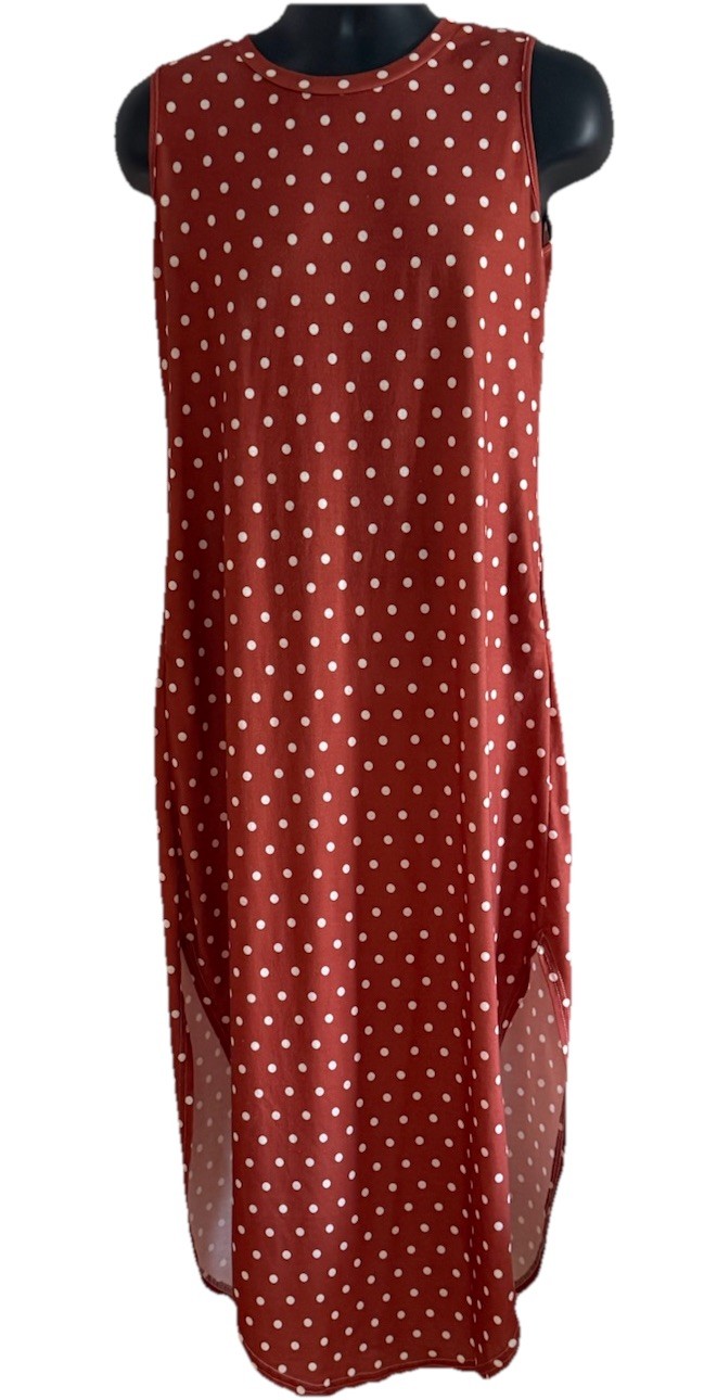 Anrabess Women’s Midi Dress Sz M Caramel Camel Brown Color W Polka Dots Pockets