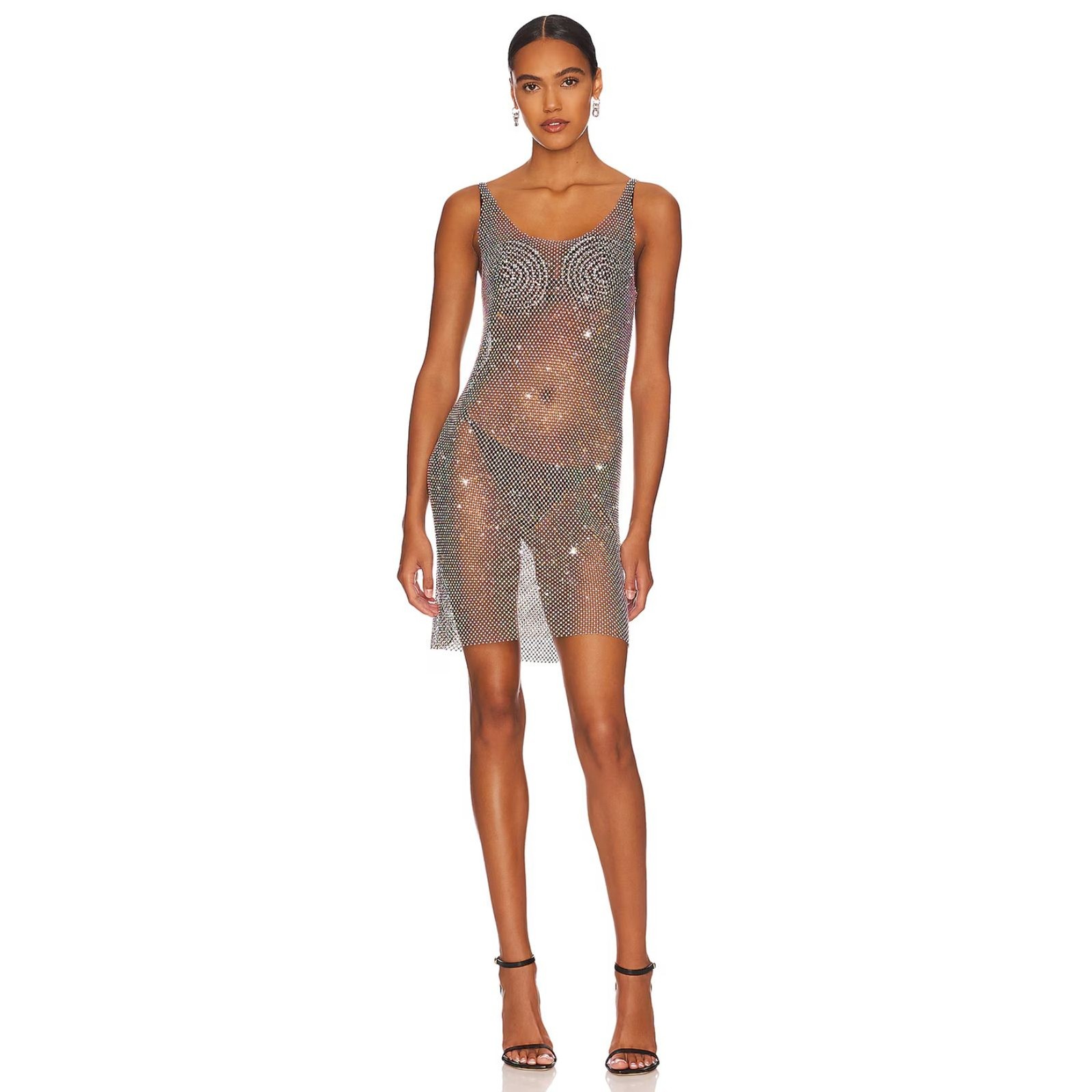 NWT Santa Brands Sydney Mini Dress Gray OS Sheer Sparkle Crystal Stretch