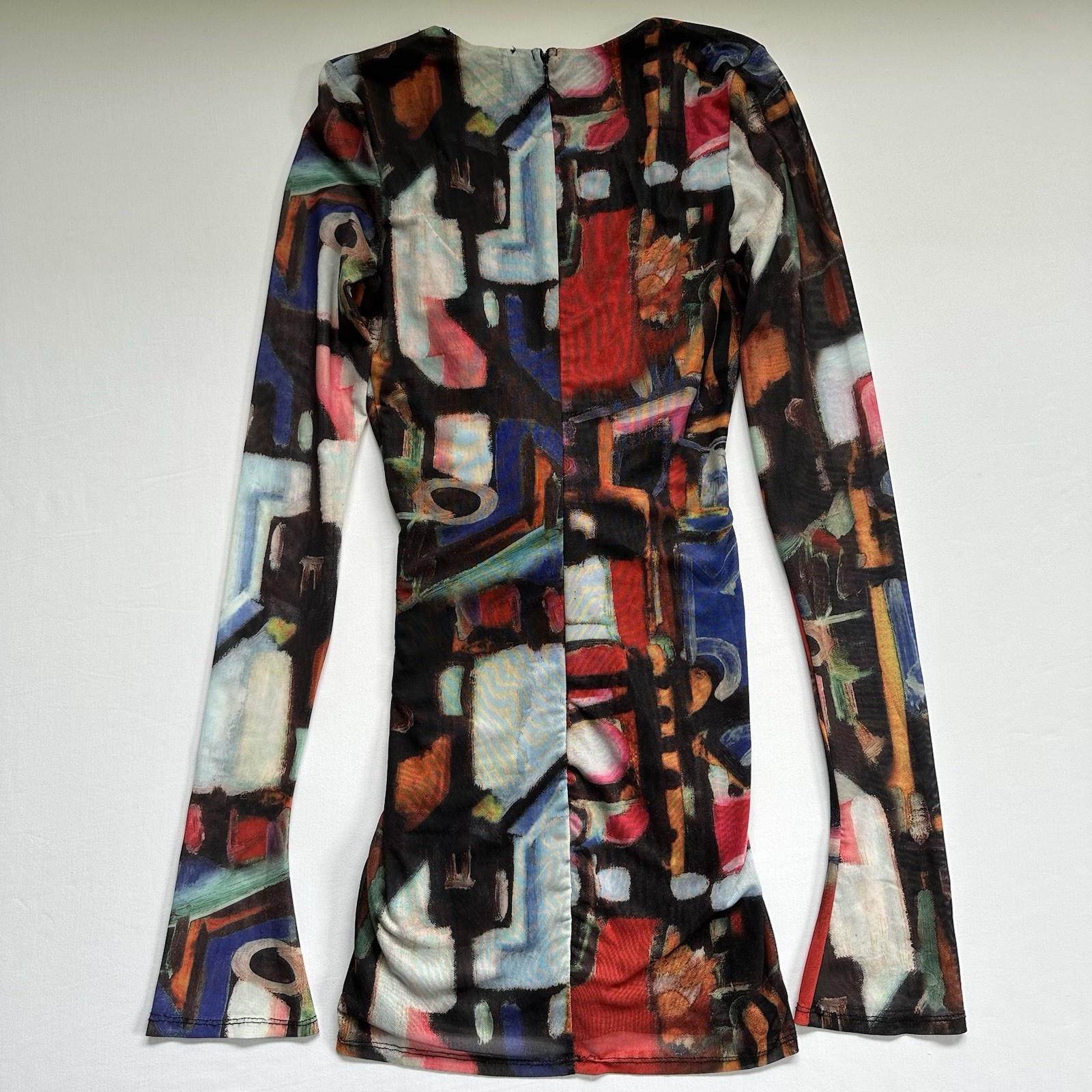 Akira On My Mind Abstract Colorful Plunge V-Neck Bodycon Mini Club Dress Size S