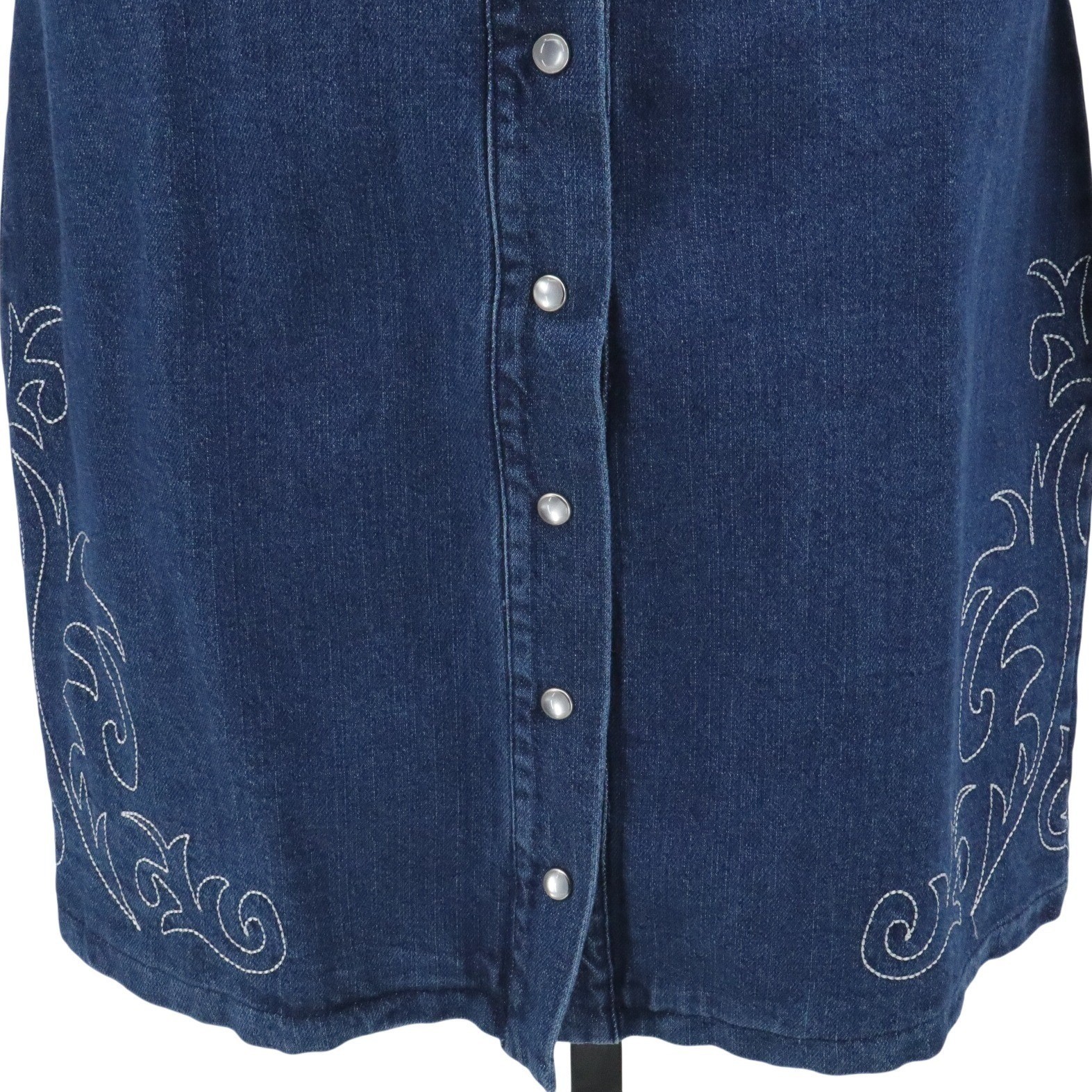 Avec Les Filles Denim Mini Dress Size 6 NWT Embroidered Western Snap Square Neck