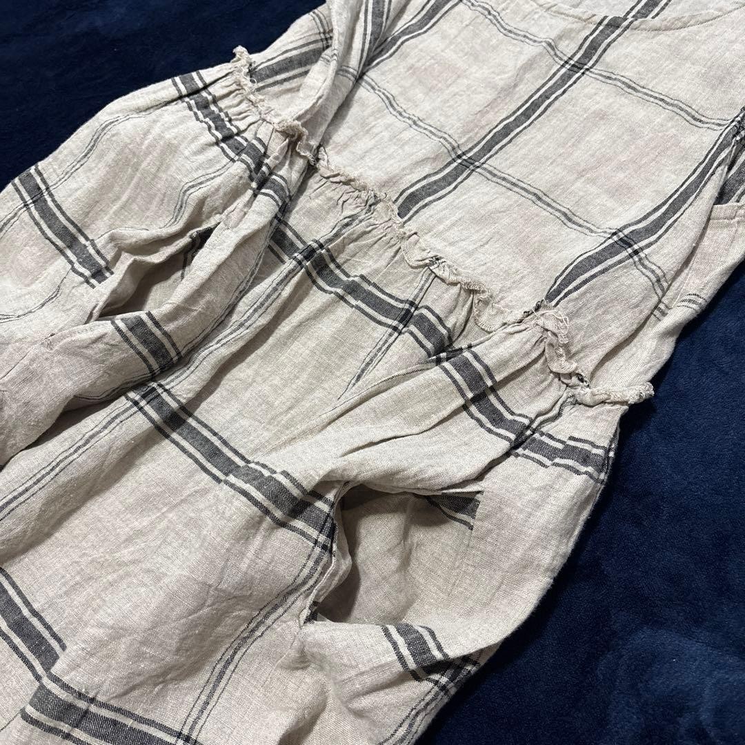 ICHI Antiquités Linen Gathered Sleeveless Dress 52cm 20.5in Width 112cm 44.1in
