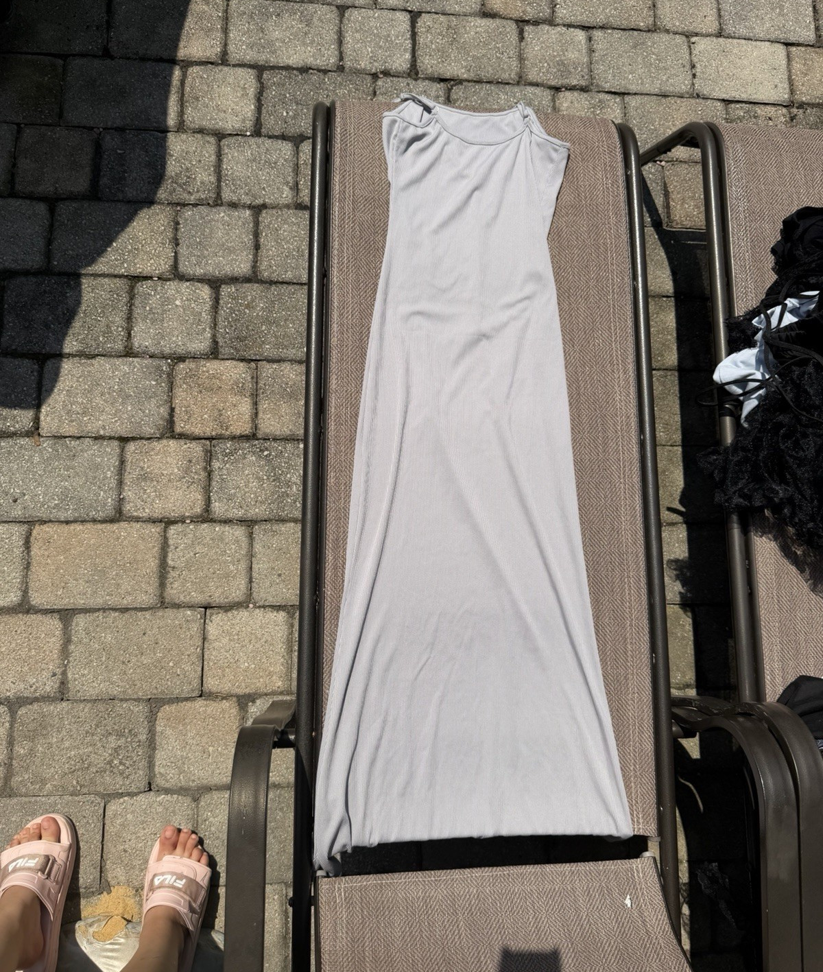 SHEIN Gray Ribbed Knit Scoop Neck Strappy Sleeveless Maxi Dress XS Stretch