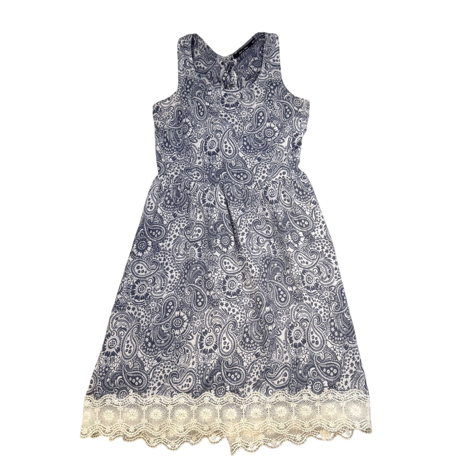 Doe & Rae Womens Navy Blue Paisley Lace Trim Sleeveless Dress Small 3012D