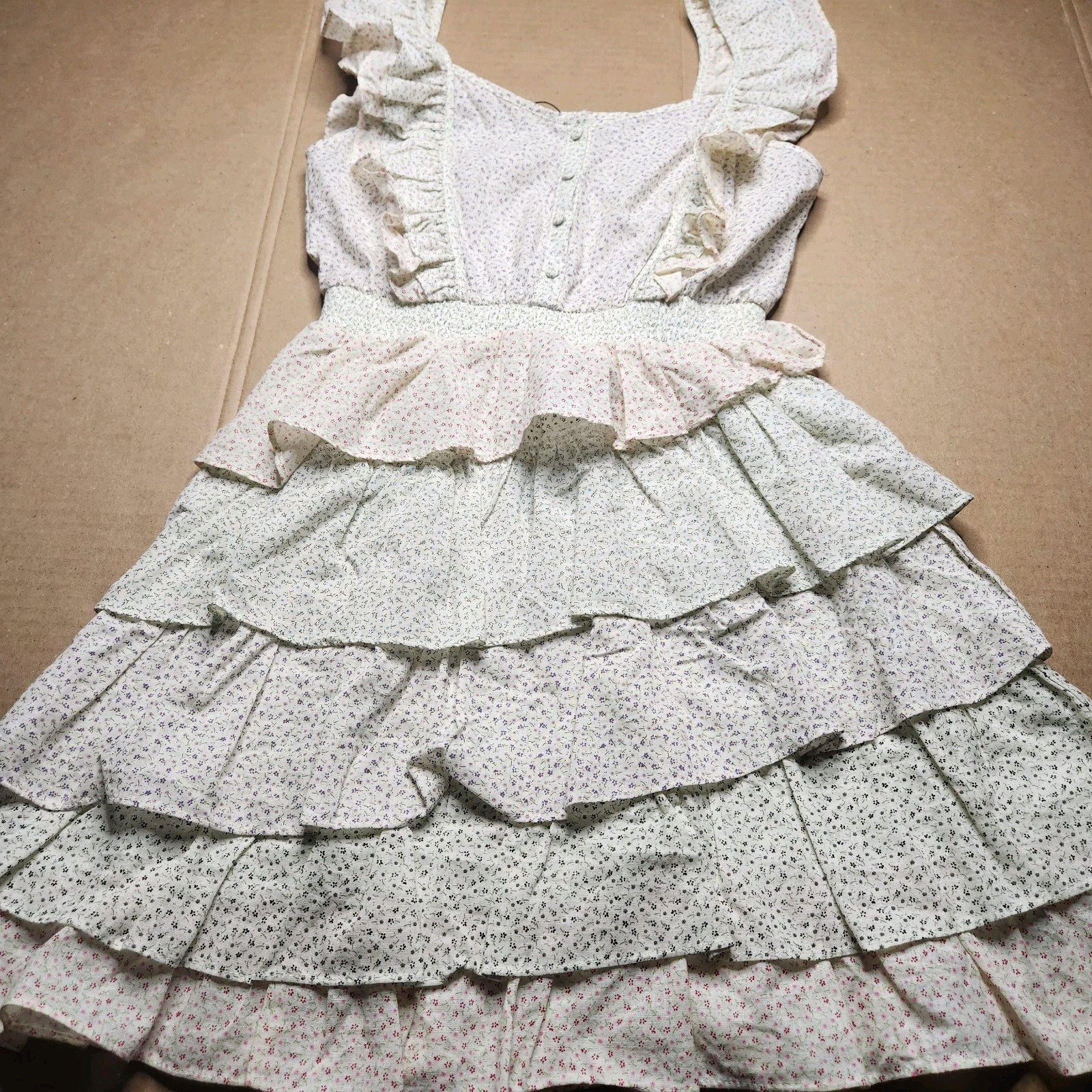 NWOT Storia Women’s Small Mini Tiered Layered Sundress Multicolor Floral Cream