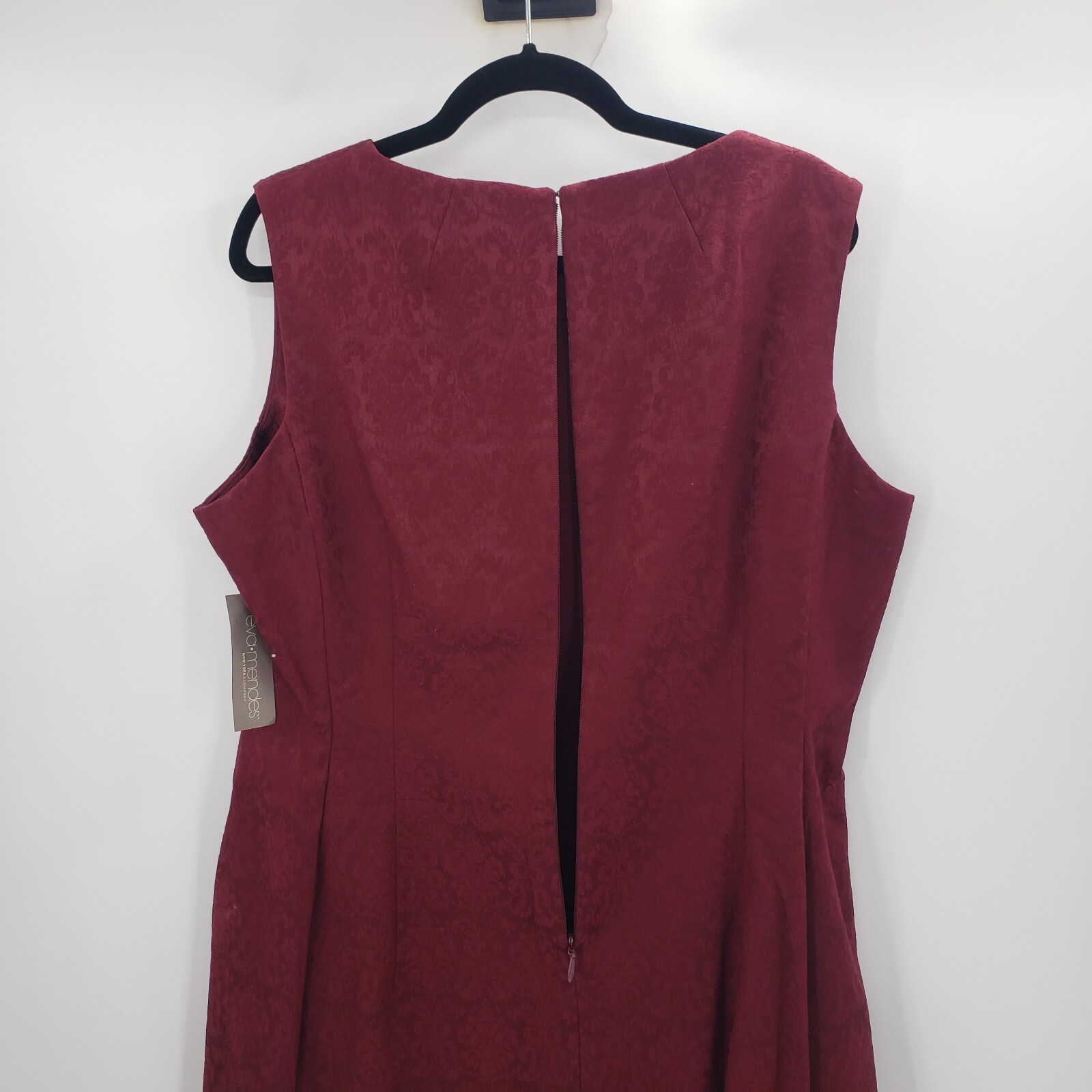 Eva Mendes 20 Damask Fit Flare Dress Sleeveless Pleated Zip Up Cotton Burgundy