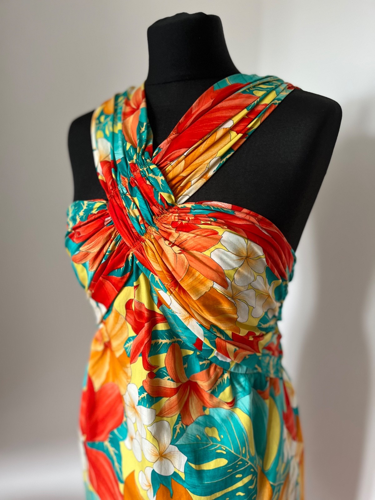 Pierre Balmain Paris 60s Floral Cotton Cocktail Dress Tiki France S | TAD