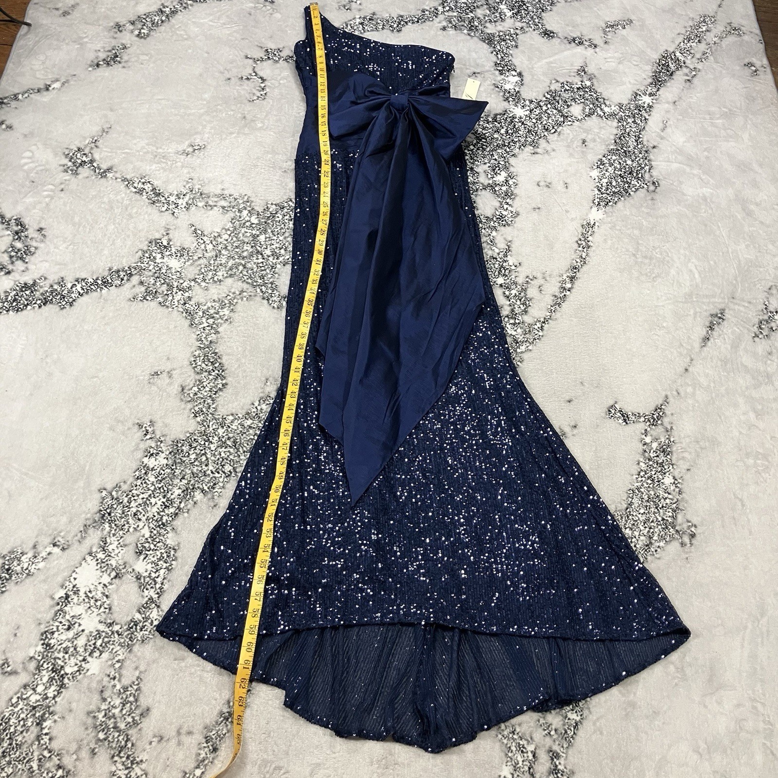 Eliza J Navy Sequin One Shoulder Bow Formal Cocktail Dress Womens Size 4 Gown