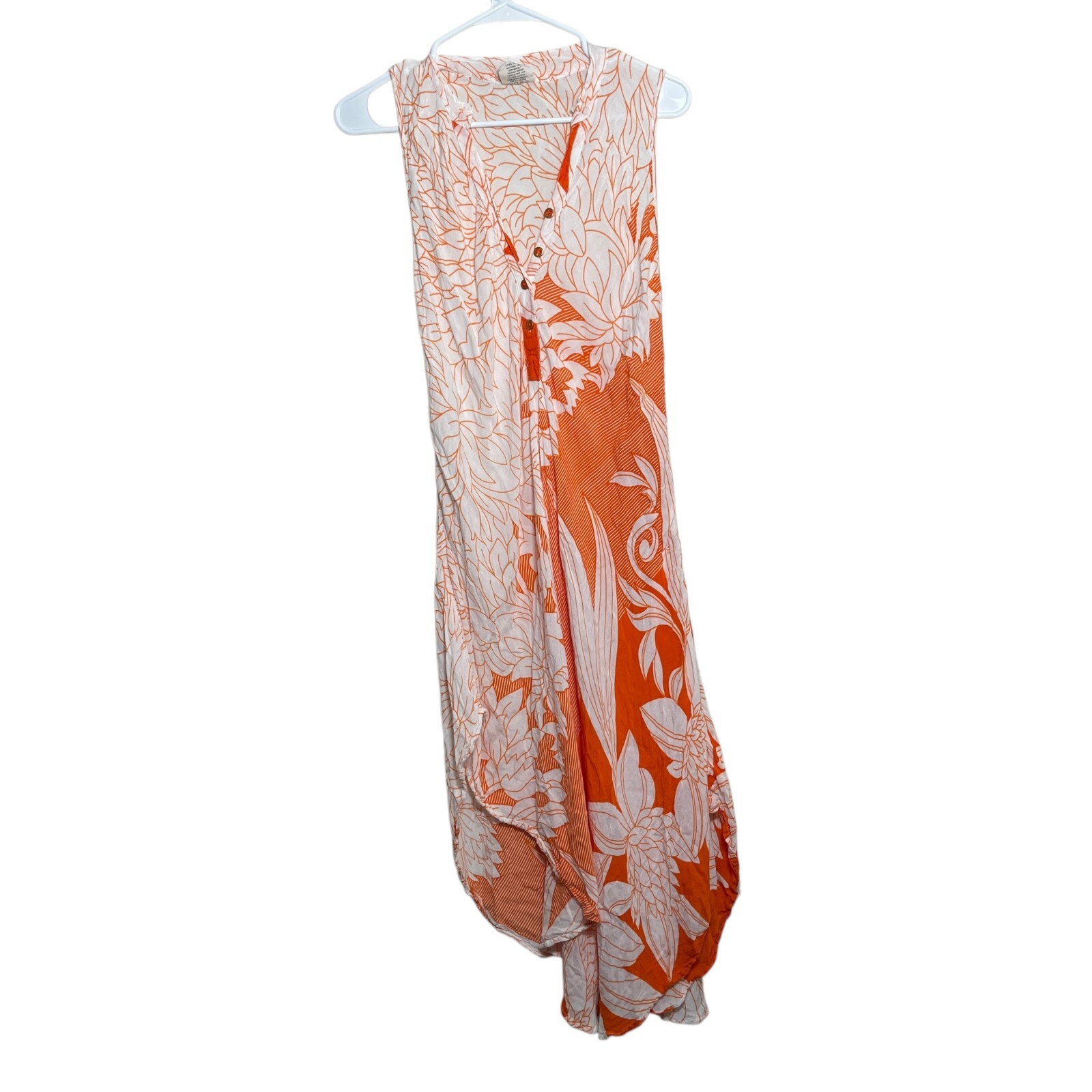 Seven Islands Dress Women’s Small Orange Floral Sleeveless Midi Boho Artsy