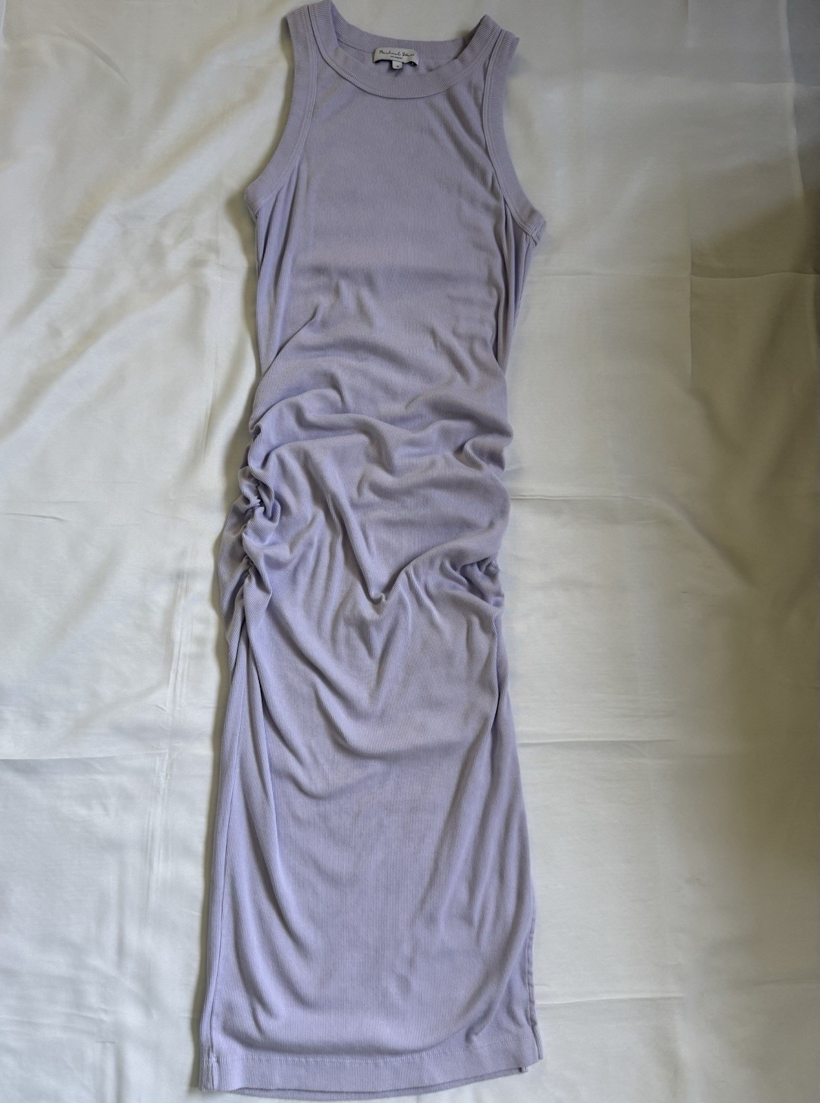 Michael Stars Lavender Ribbed Knit Ruched Stretch Side Slit Midi Dress M