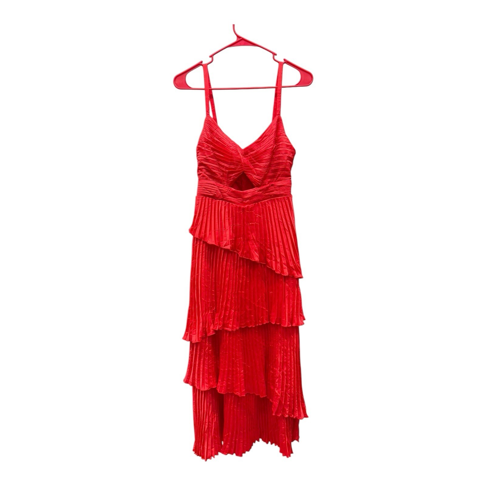 NWT Abercrombie & Fitch The A&F Giselle Pleated Tiered Maxi Dress Red Satin Sz S