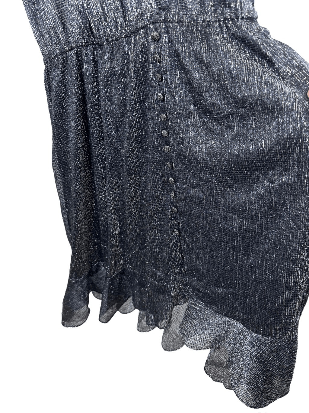 NWT Berenice Metallic Black Long Sleeve Mesh A-line Dress V-neck Ruffle Hem