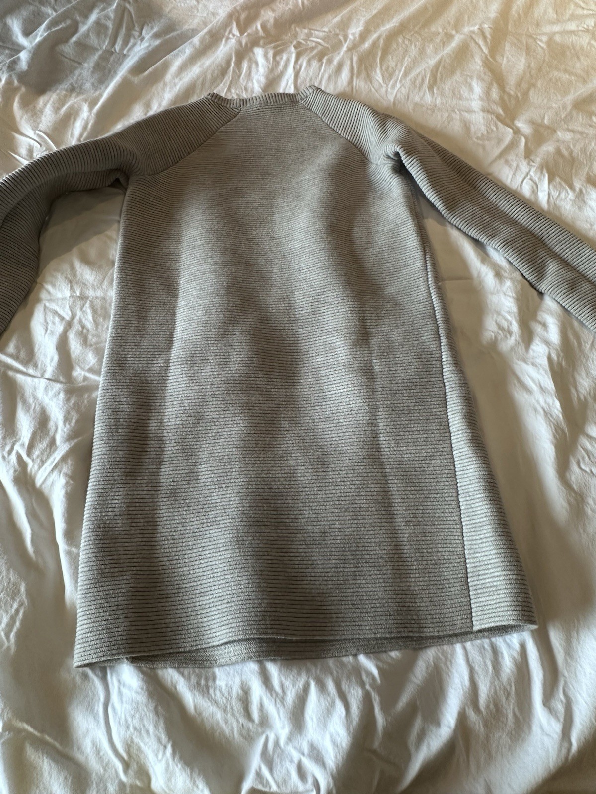 Theory Gray 95% Wool Blend Rib Knit Sweater Dress Crew Neck Long Sleeve Size S