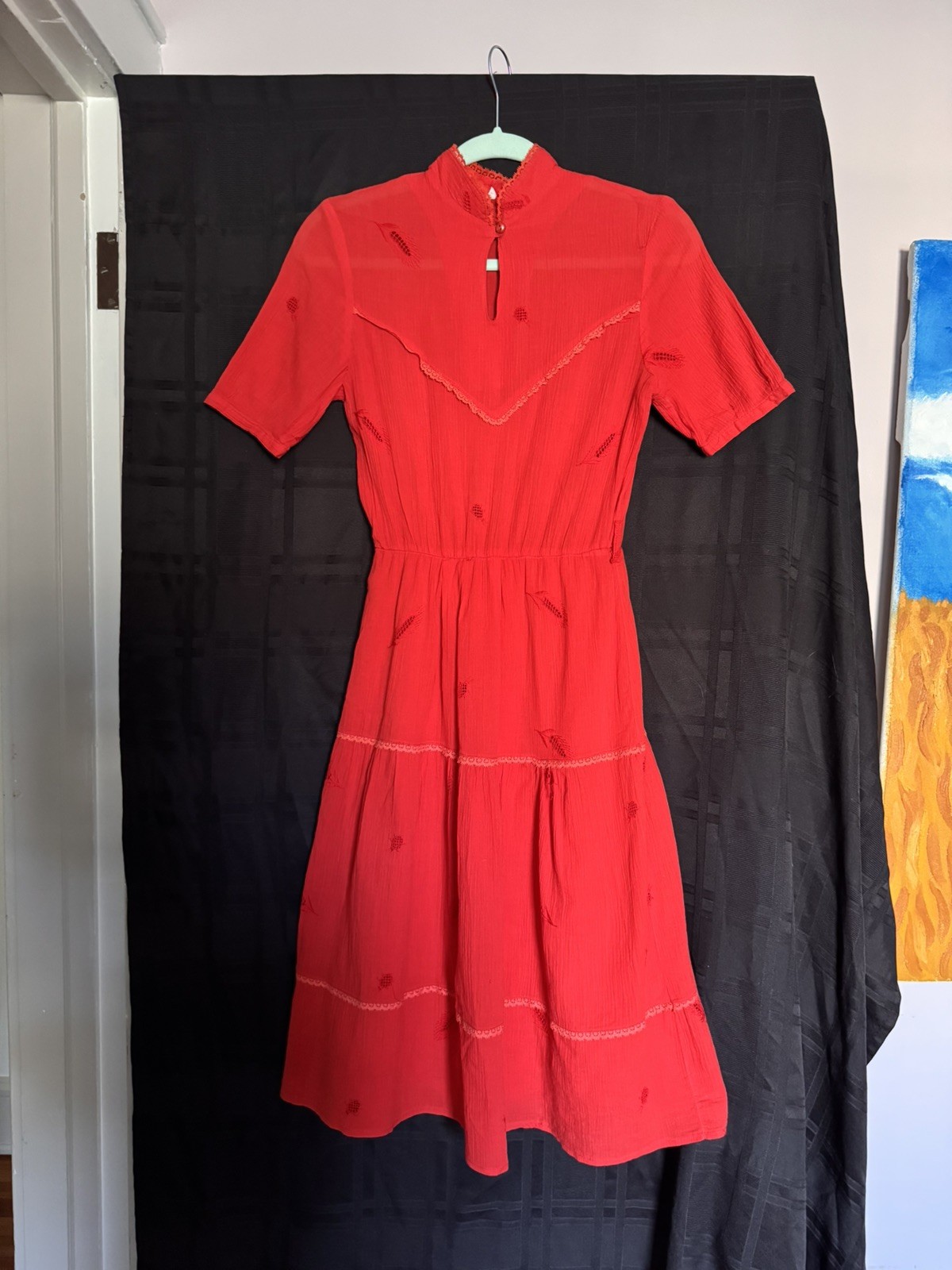 Vintage 1950s 1960s Red Cherry summer dress cotton
