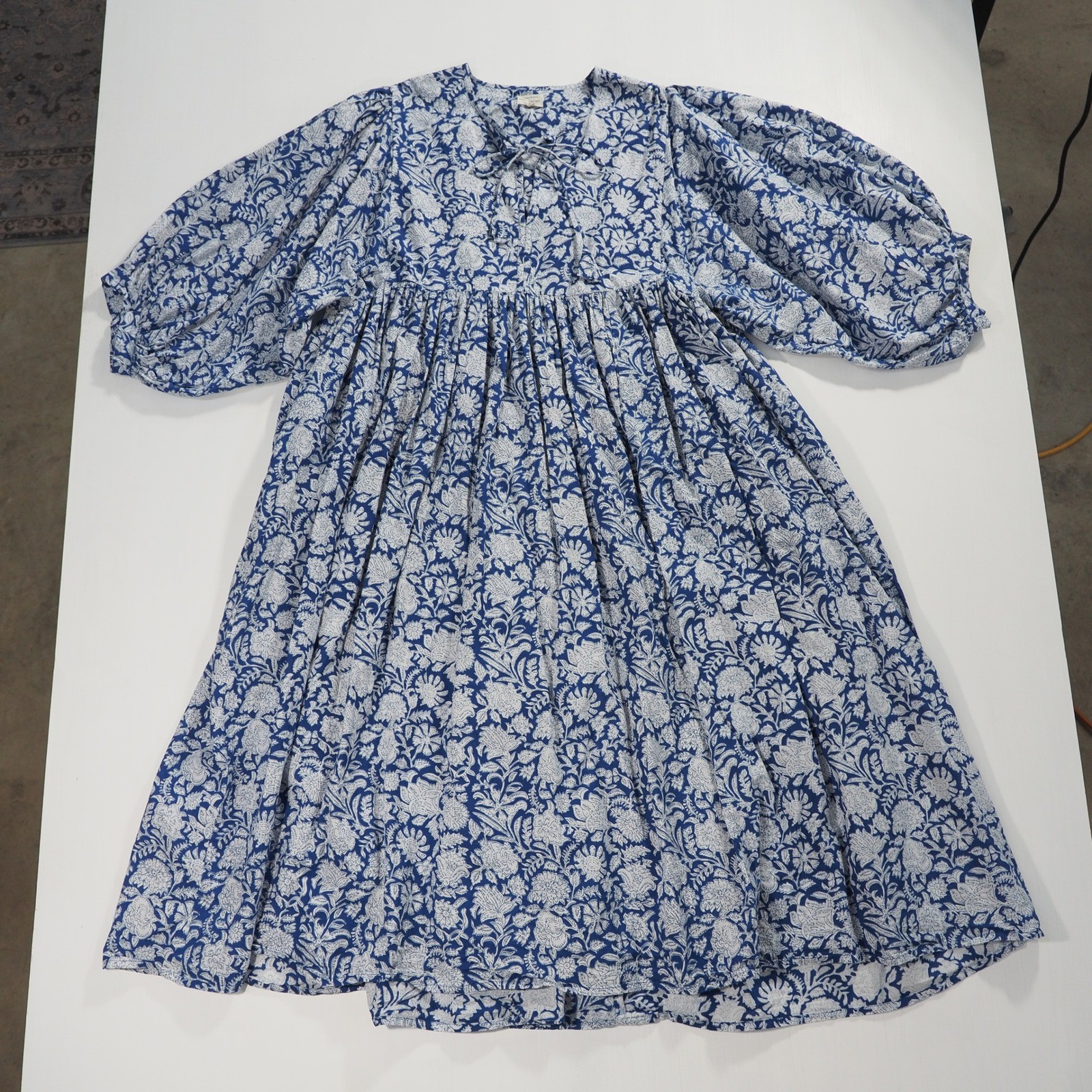 House of Sundar Maya Midi Dress Womens Extra Large Blue Iris Floral Pockets Boho