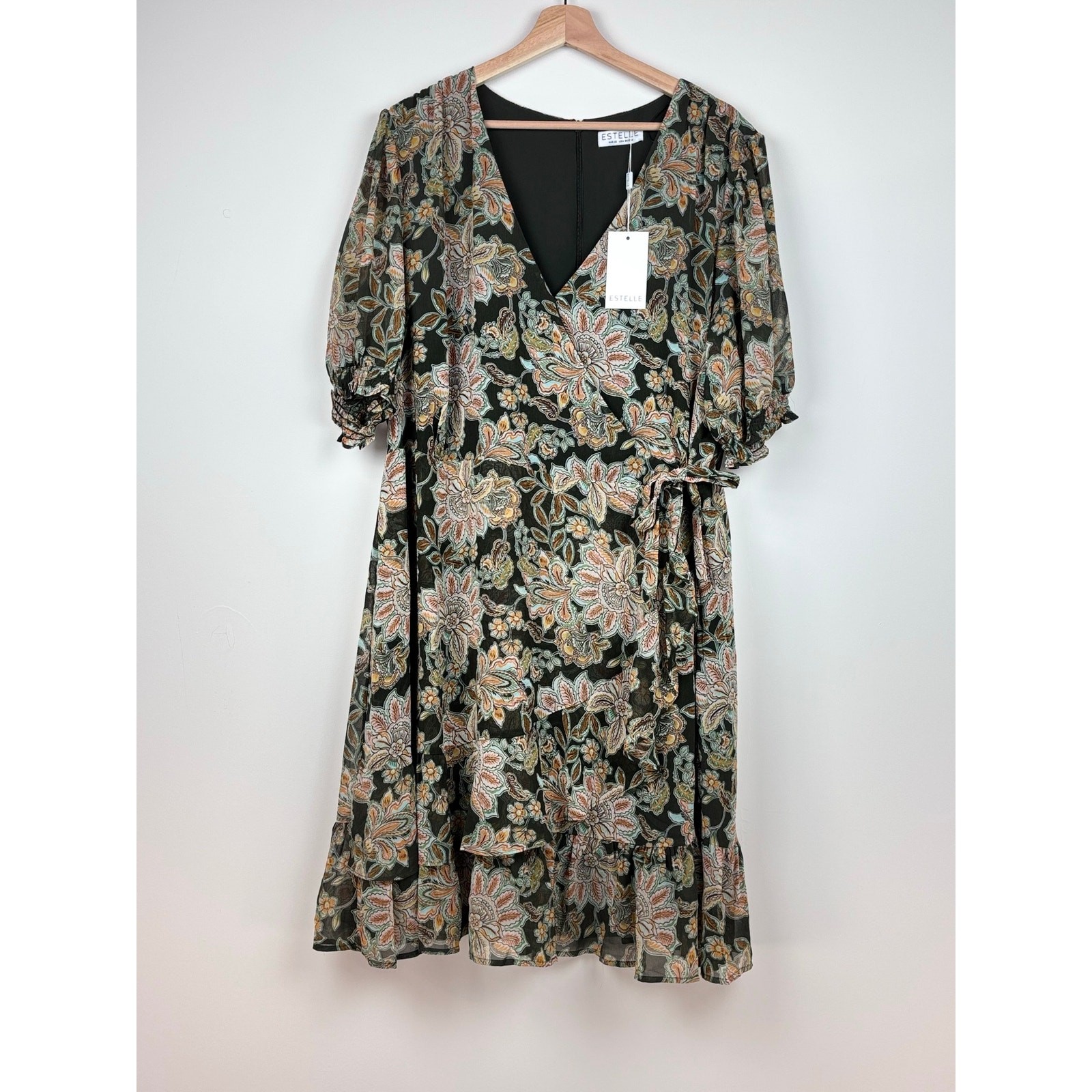Estelle Plus Size Floral Wrap Midi Dress 3X NWT Black Paisley Chiffon