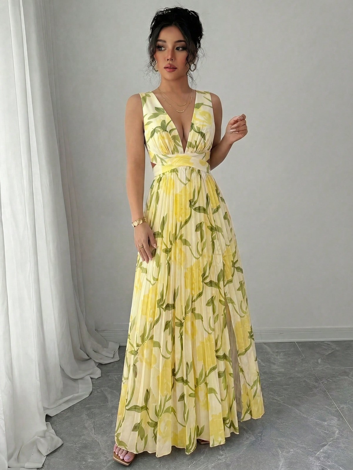 Elenzya Floral Sleeveless A Line Maxi Dress