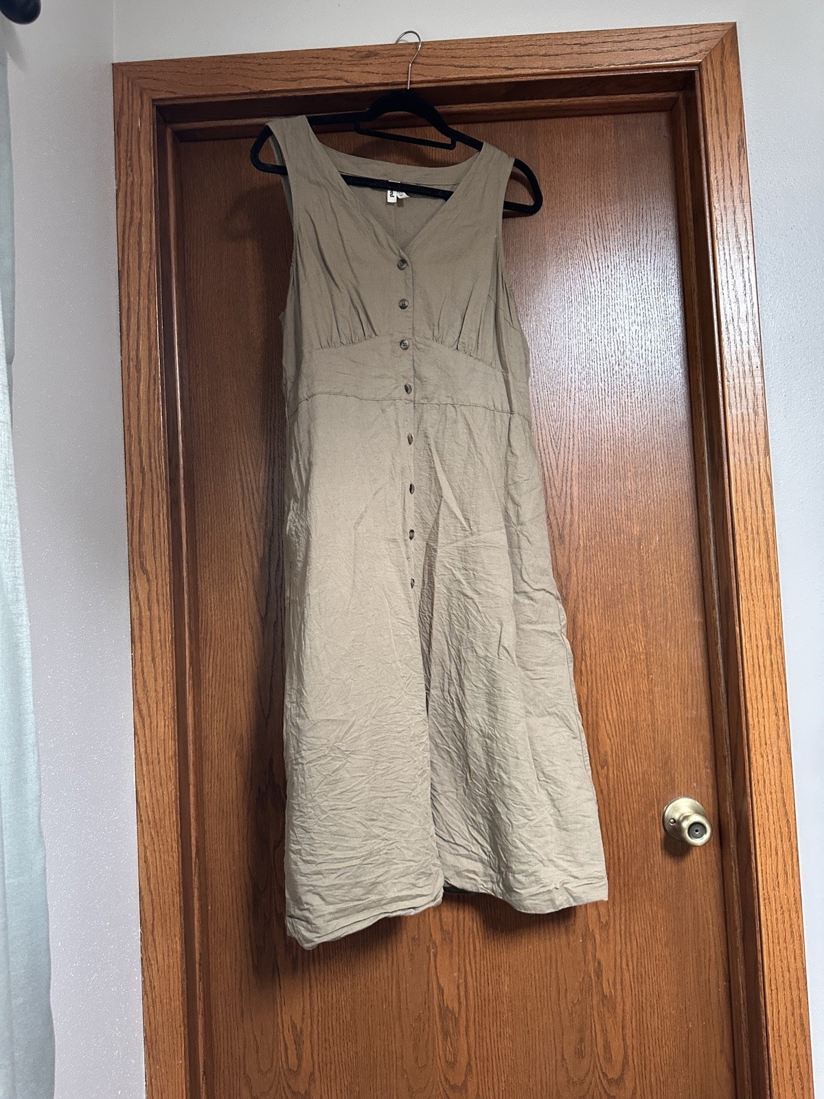 Women’s Canopy Linen Blend Button-Front Dress – Size Large – Khaki Green