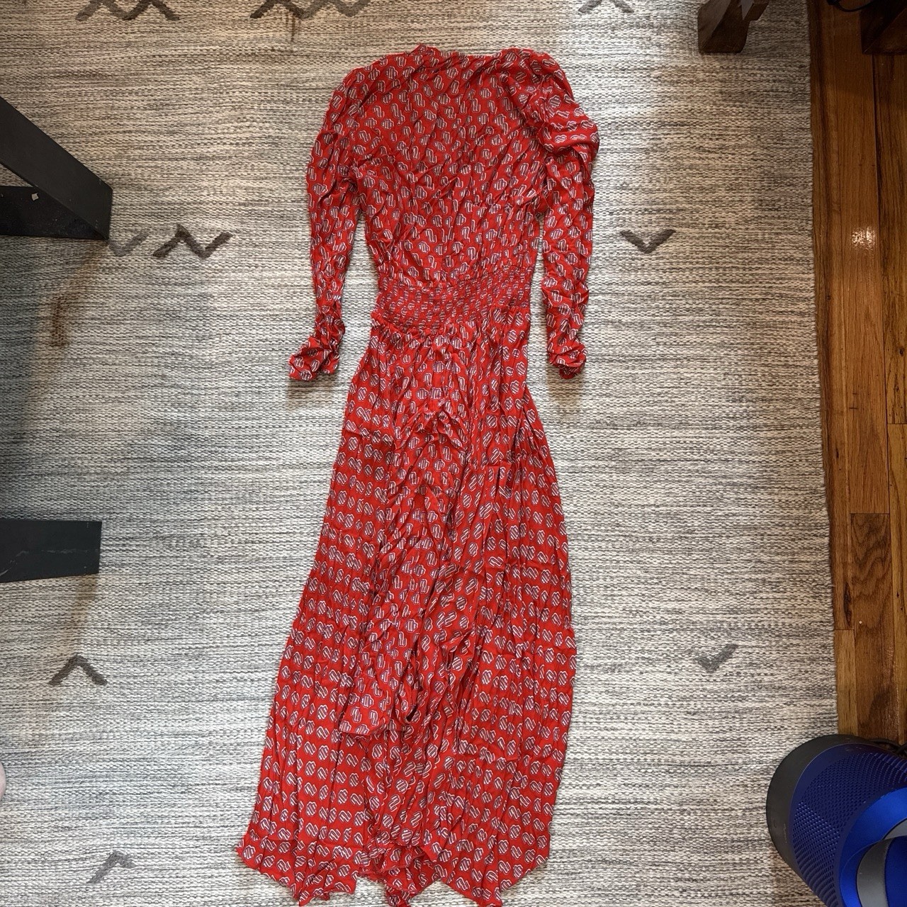 Maje Long Sleeve Monogram Print Crepe Midi Dress Red Size Medium Timeless Chic