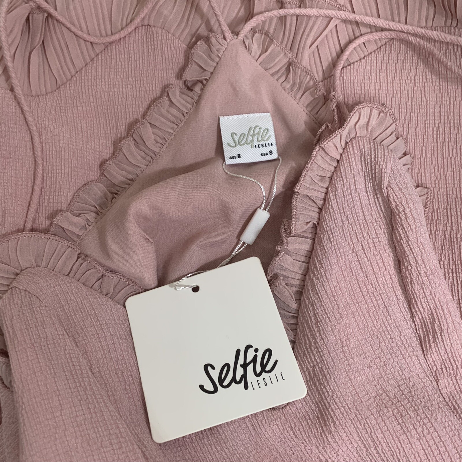 Selfie Leslie Dress Womens Small Blush Pink Crepe Ruffle Sleeveless Zip Up