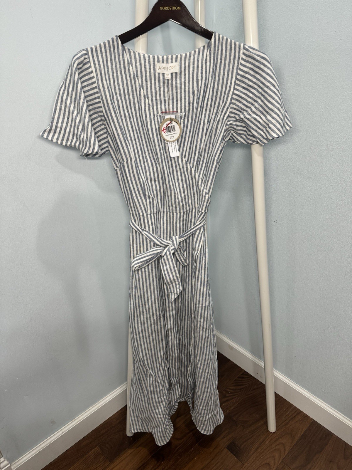 Oxford Stripe Wrap Midi Dress US 6 New With Tags