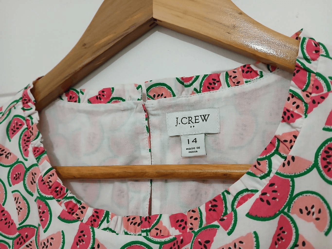 J.crew womens Sz 14 watermelon novelty print shift dress green pink tiered pink