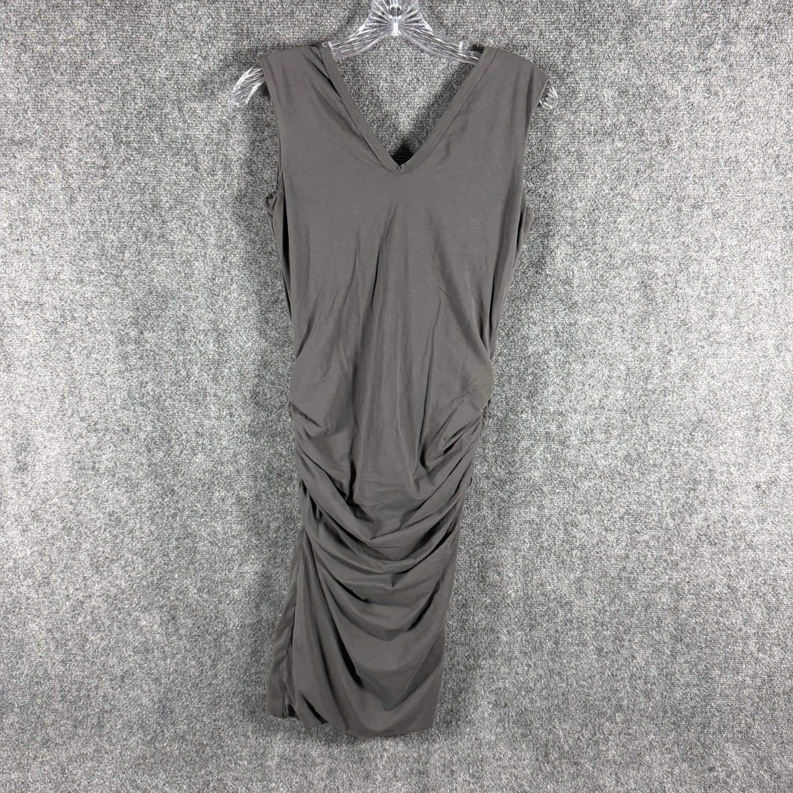 James Perse Bodycon / Ruched Midi Dress Sleeveless V-Neck Gray Size 2 USA Made