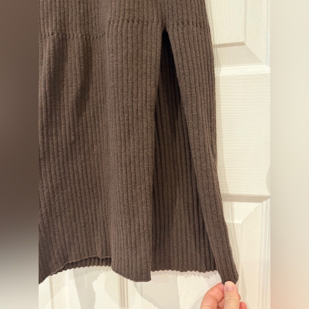 Open Back Low Back Ribbed Long Sleeve Sweater Maxi Dress Sz S Slit Cotton Blend