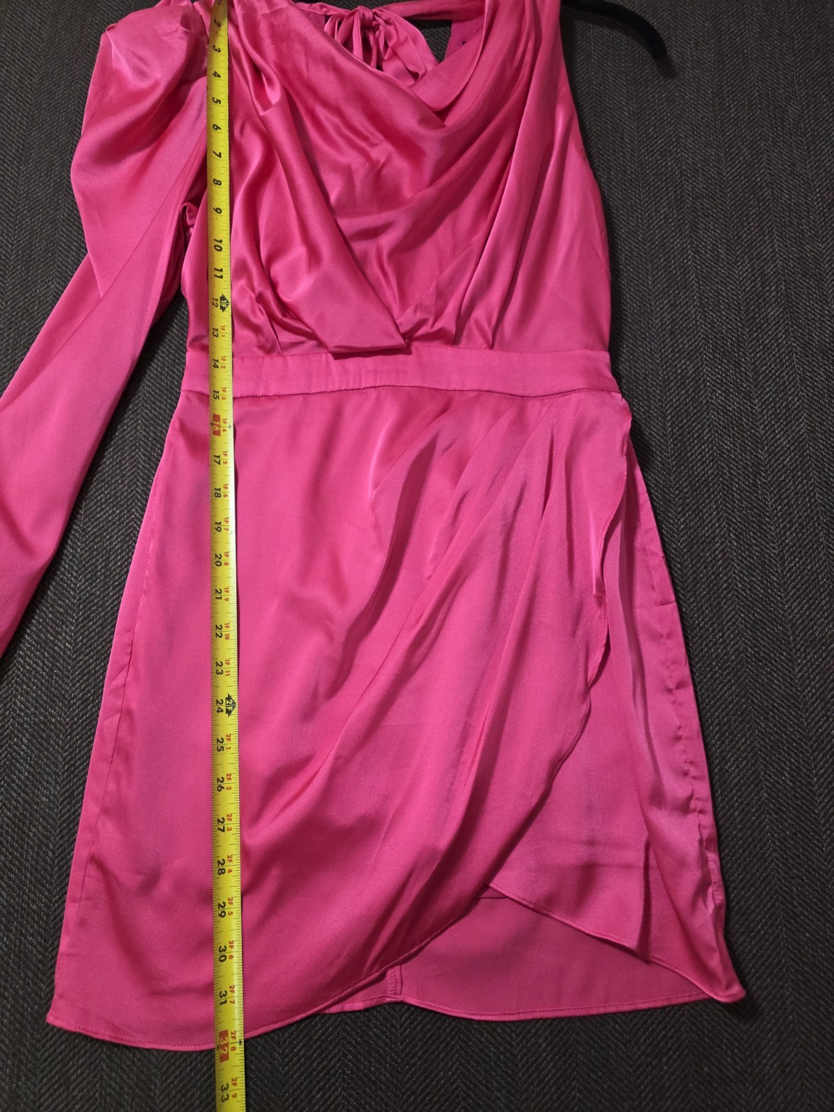 Do+Be NWT Cowl Neck One Shoulder Long Sleeve Satin Ruched Tie Mini Dress S