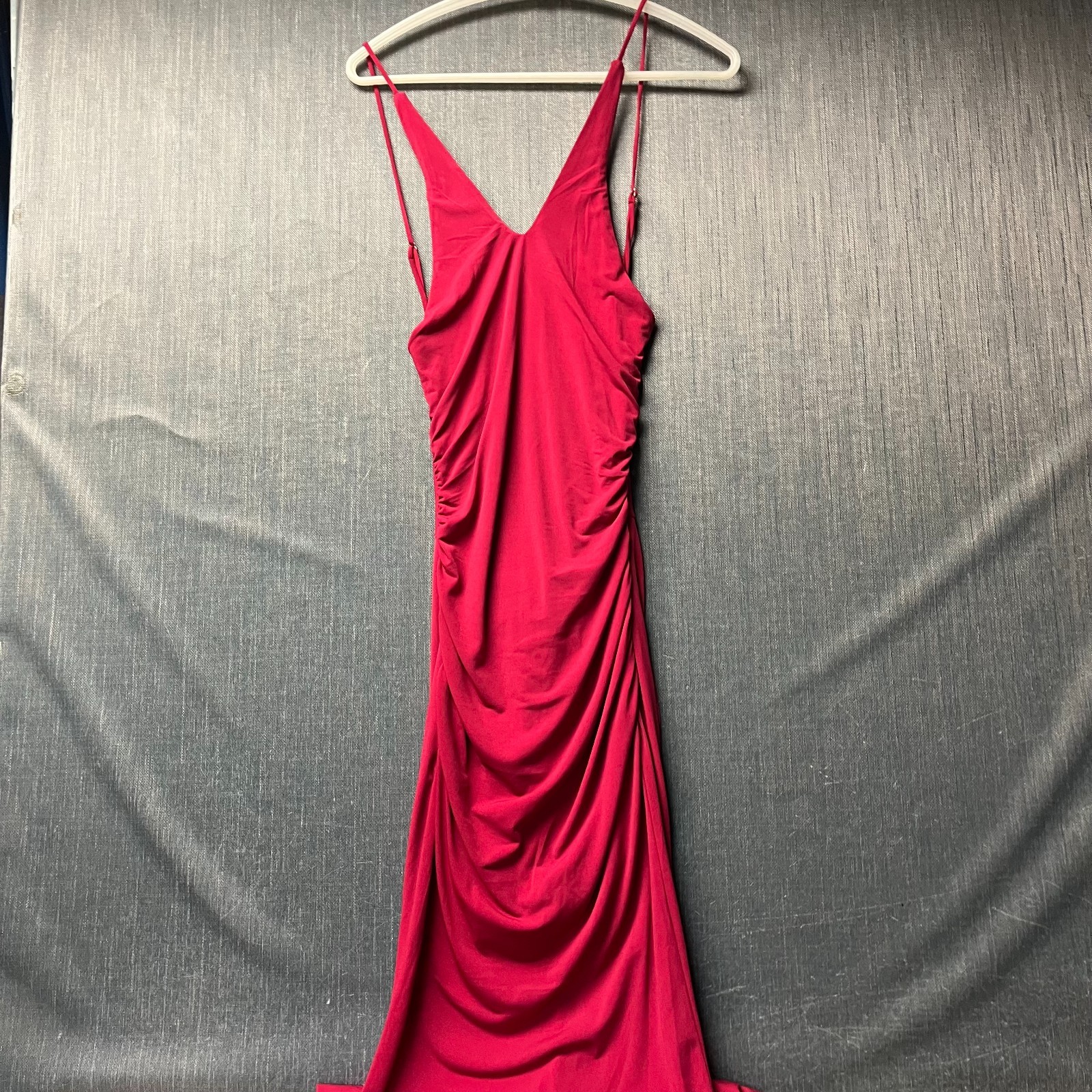 Saints & Secrets Women’s Maxi Dress Size XS Red Ruched Deep V-Neck Slip Bodycon
