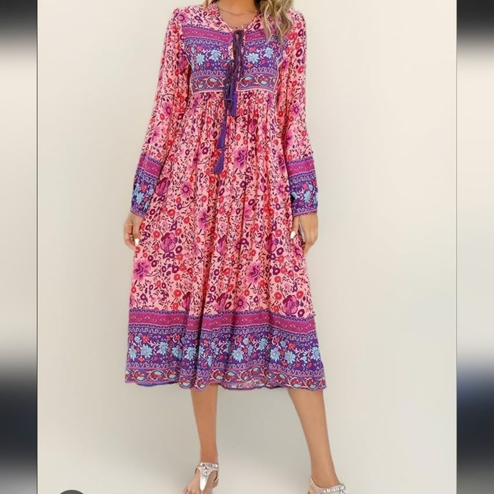 R. Vivimos Peasant Style Dress Pinks & Purple Size Small
