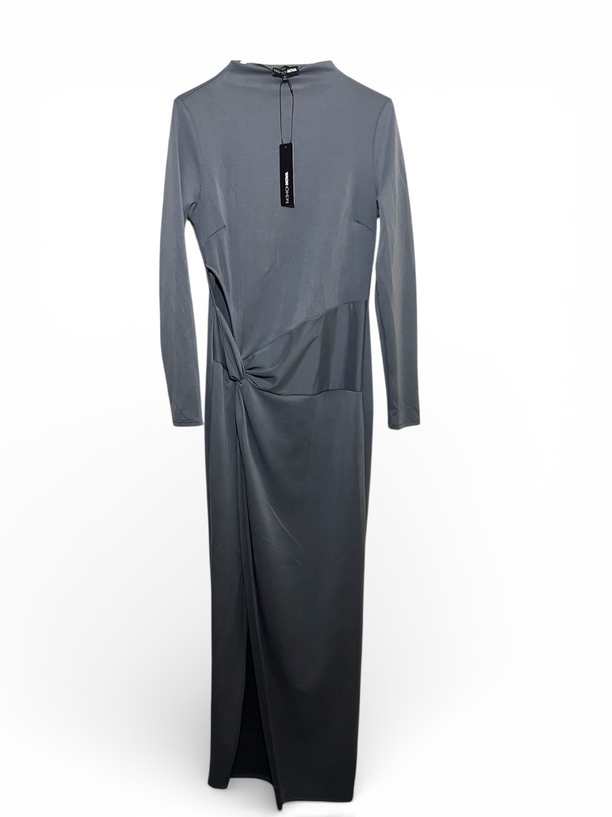 Cutout High Slit Maxi Dress Long Sleeve Bodycon Evening Formal Blue/Grey Size L