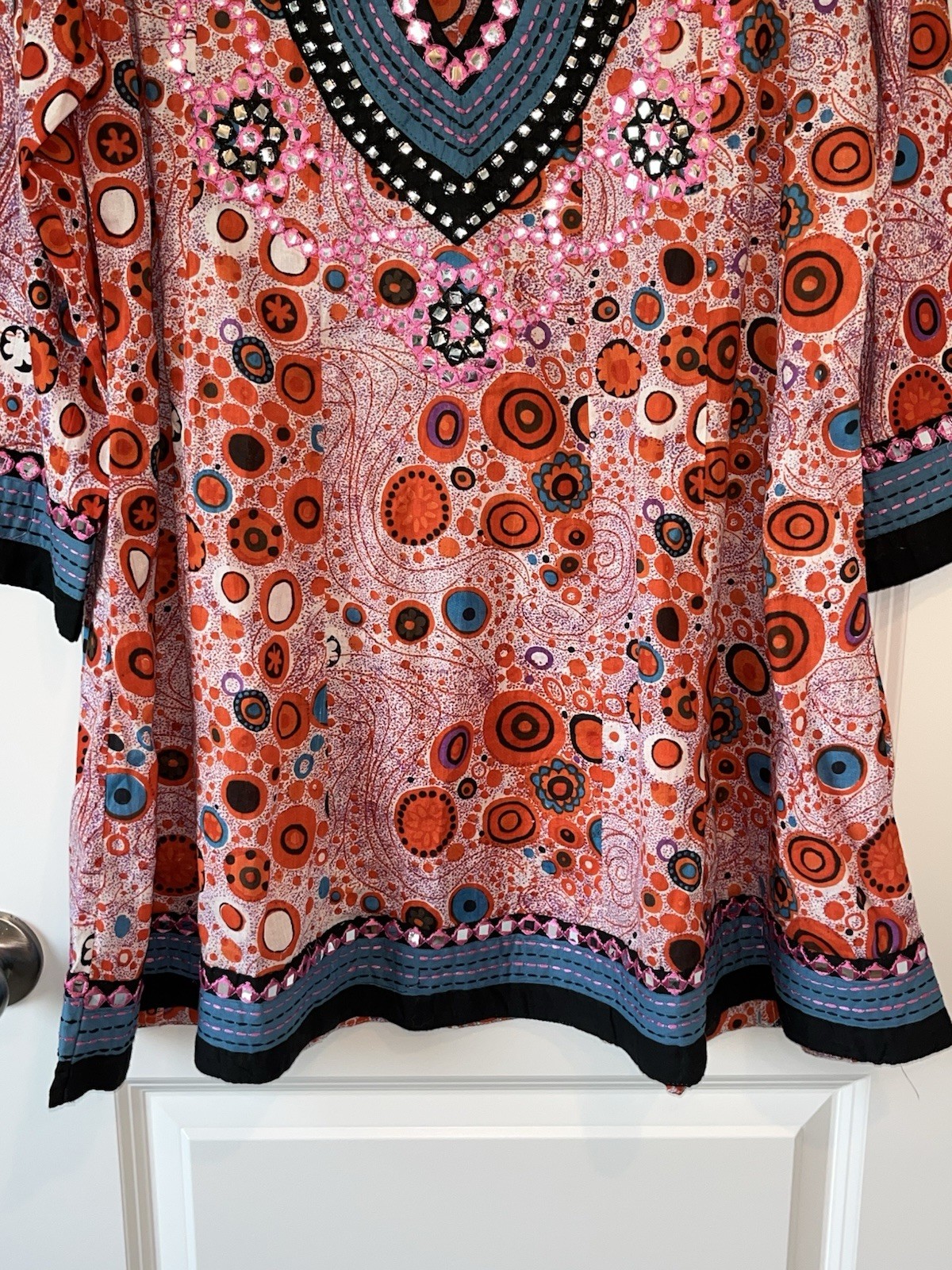 True Colours by La Moda Hindu Multi Color Shirt Dress Size S/M 100% Cotton KK105