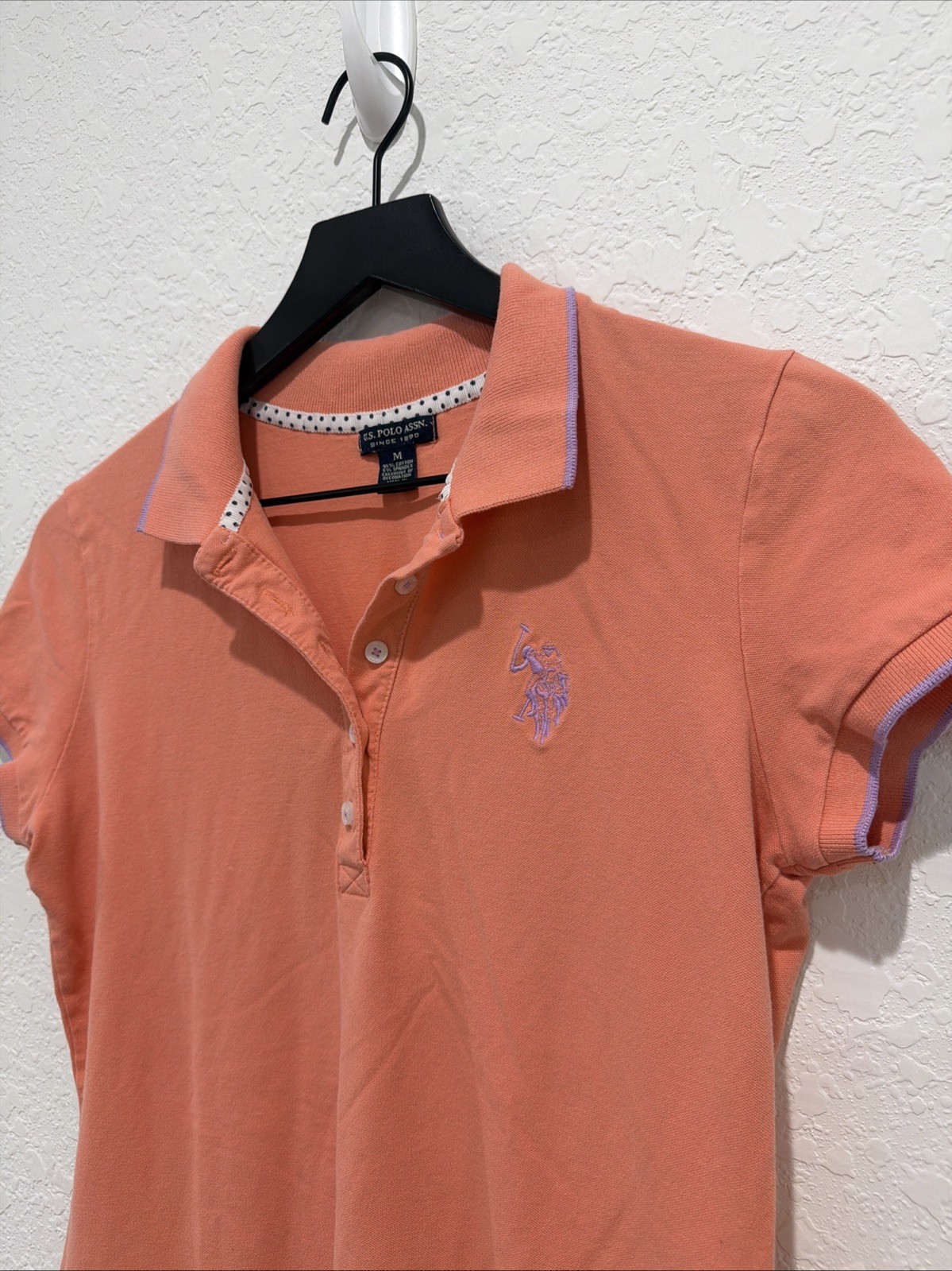 U.S. Polo Assn Y2K Preppy Peach And Purple Embroidered Collared Dress Sz Medium