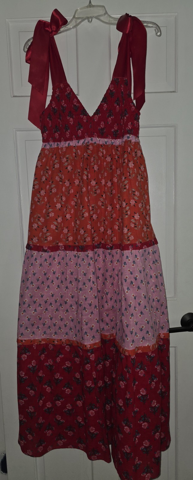 Altar’d State Floral Tiered Maxi Dress With Ribbon Bow Straps – Size Medium