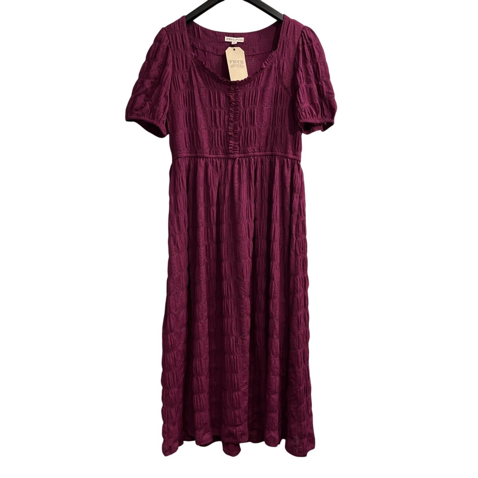 Frye And Co Dress Womens L Purple Gauzy Maxi Ruffle Open Knit Crochet Western