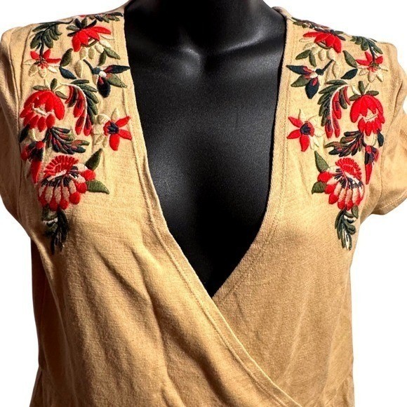 ZARA Boho Embroidered Spring Summer Wrap Dress Small Folk Floral Mini V-Neck