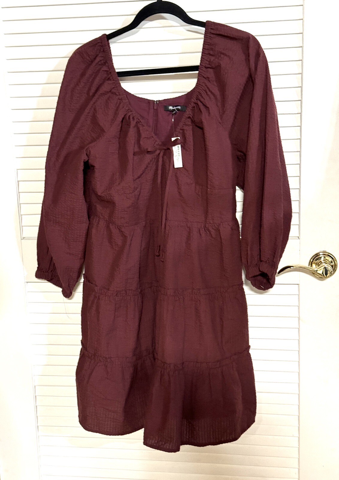 Madewell Dress Amalia Tiered Mini Women Size 14 Back Zipper Pockets Burgundy NWT