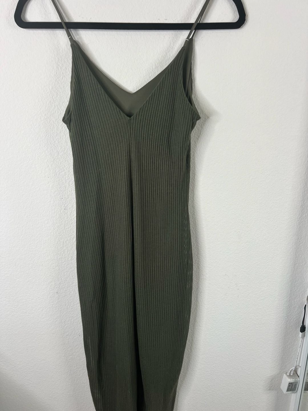 Express Olive Green Midi Ribbed Slip Dress