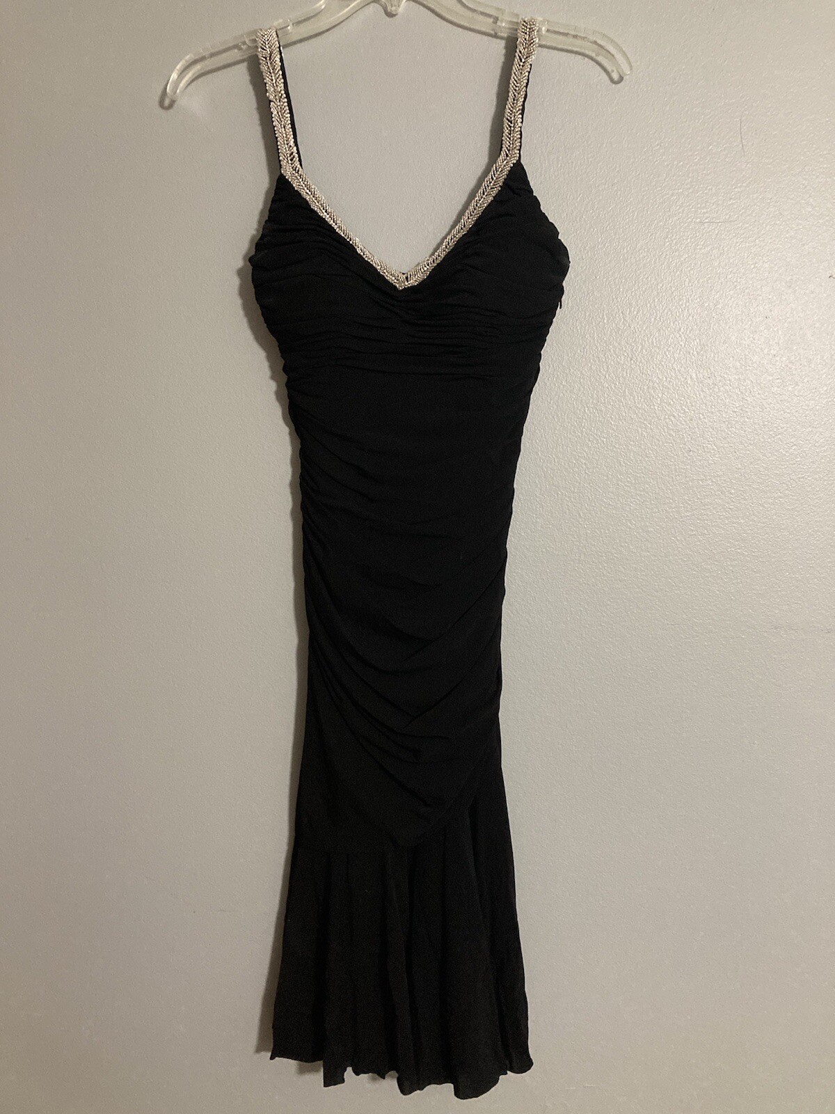 Niteline Black Beaded Strap Neckline Ruched Cocktail Dress Size 2 NWOT