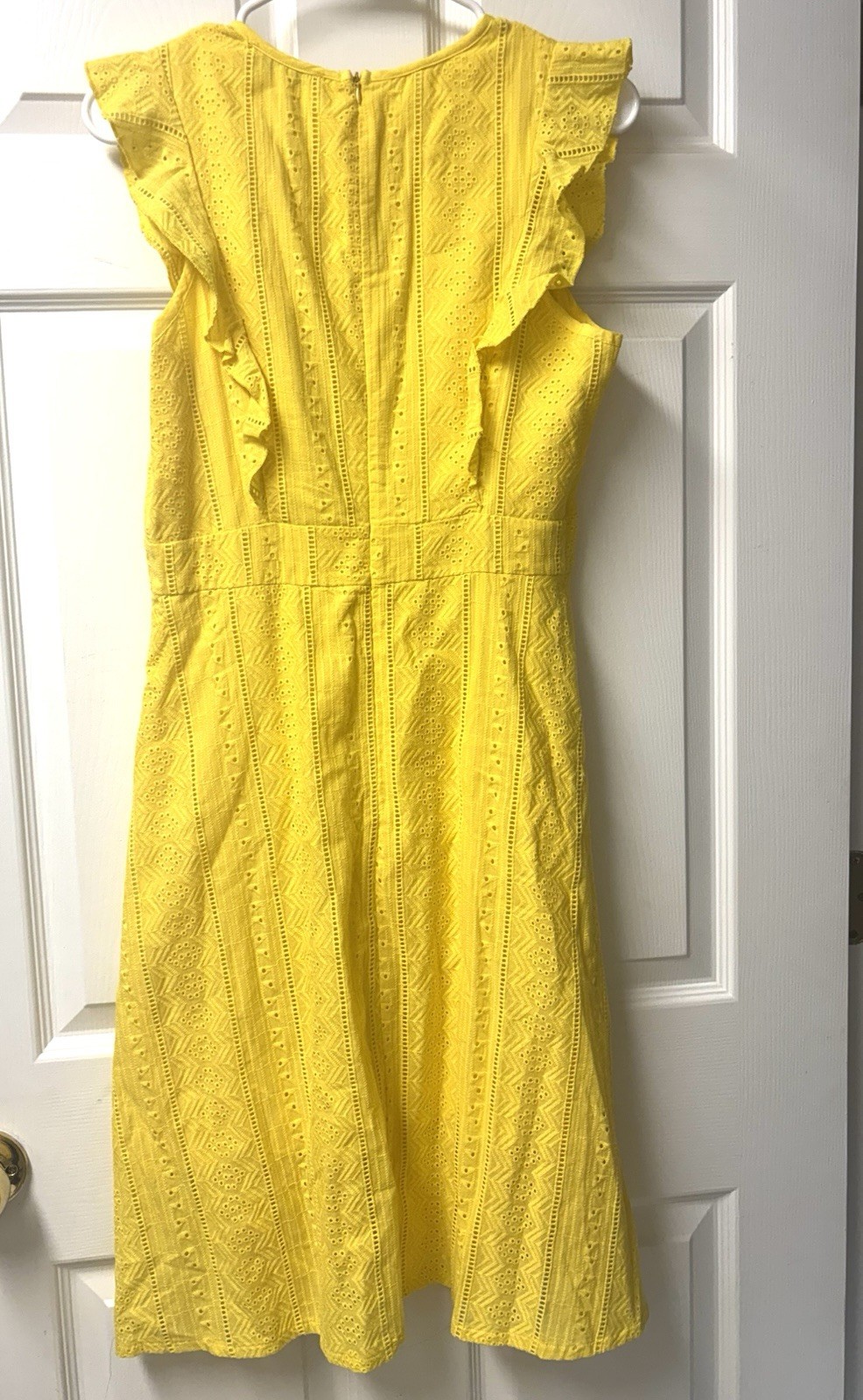 Ecowish Yellow Eyelet Sundress, Ruffle Cap Sleeve, Lined, Back Zipper, Small