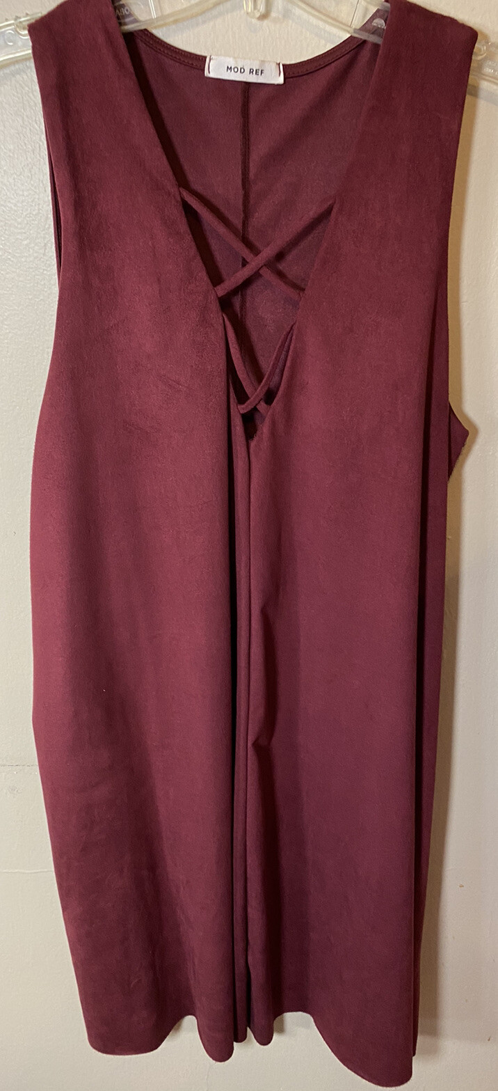 Mod Ref Dress Large Womens Burgundy Red Shift Sexy Sleeveless VNeck Criss Cross