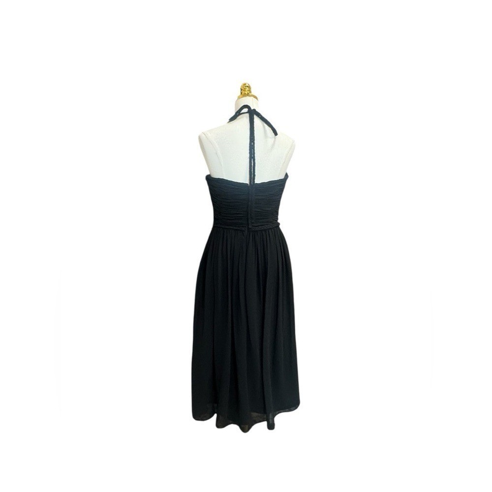 Dress the Population Aura Black Halter Midi Dress Size M Ruched Chifon